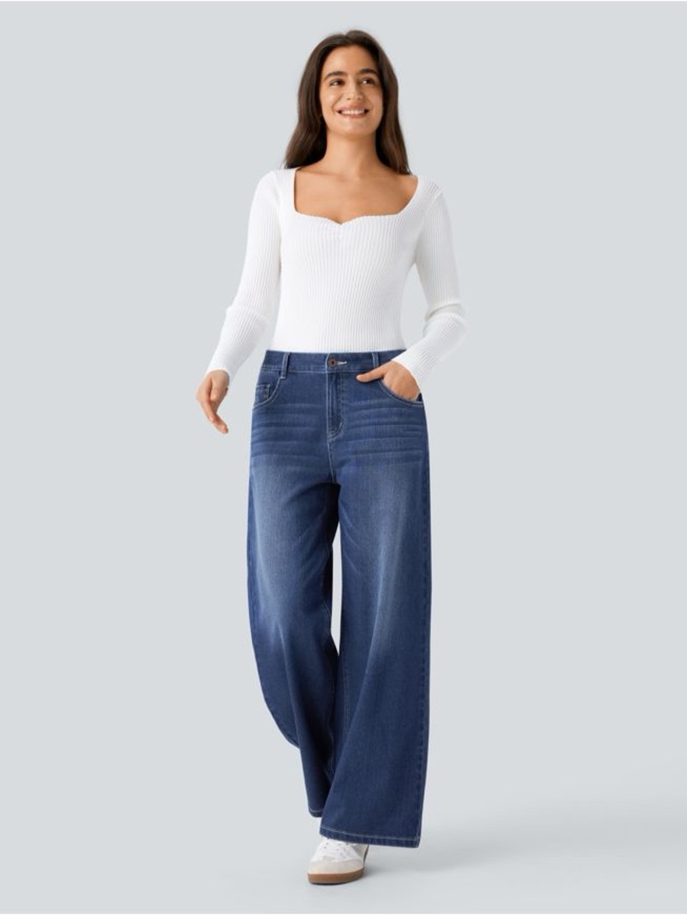 HALARA Indigo Baggy Wide-Leg Flare Casual Jeans